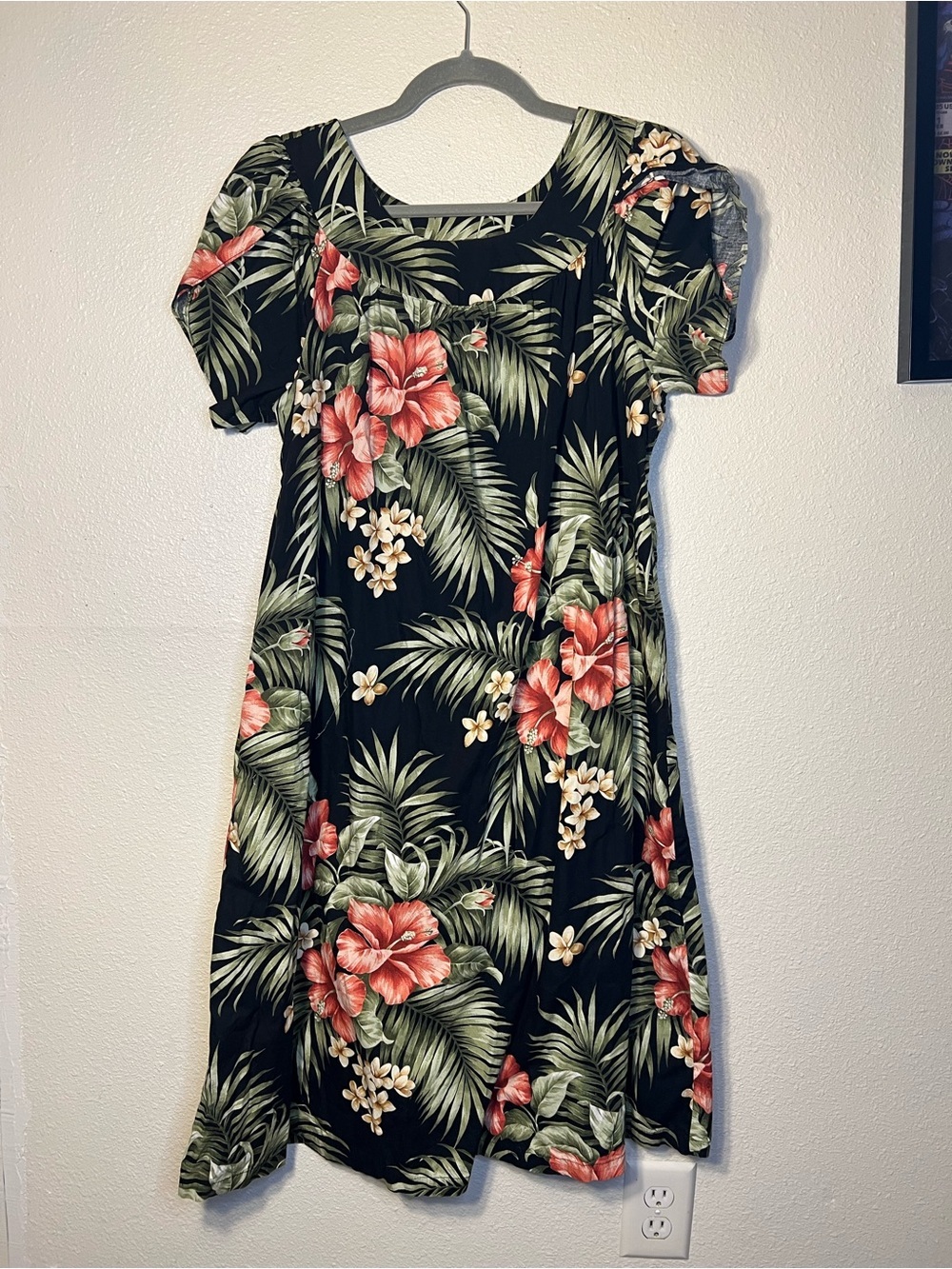 VTG Puanani RJC Dress Tropical Floral Hibiscus Hawaiian Luau Resortwear L W140S